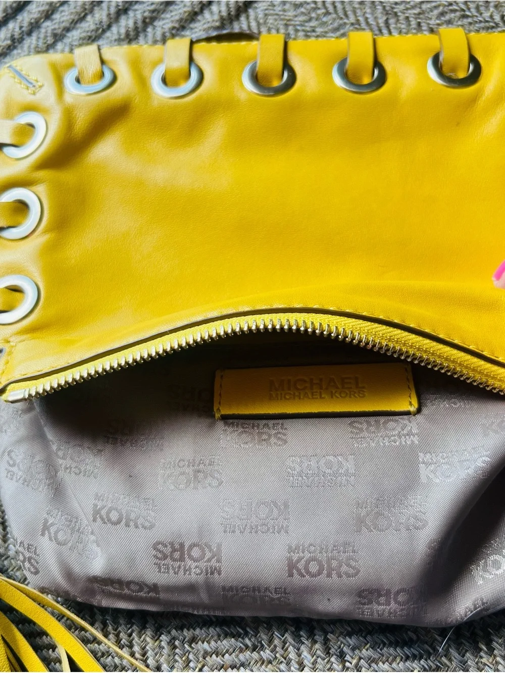 Michael Kors Yellow Leather Shoulder Clutch Bag Tassels